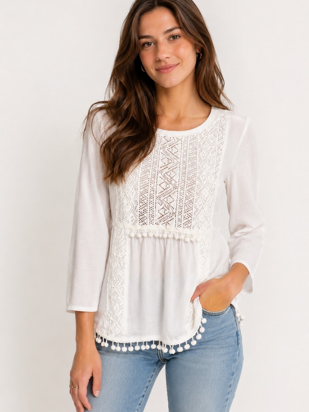 Anthropologie Maeve Boho Lace Crochet Beaded Top Excellent Pre-owned Condition